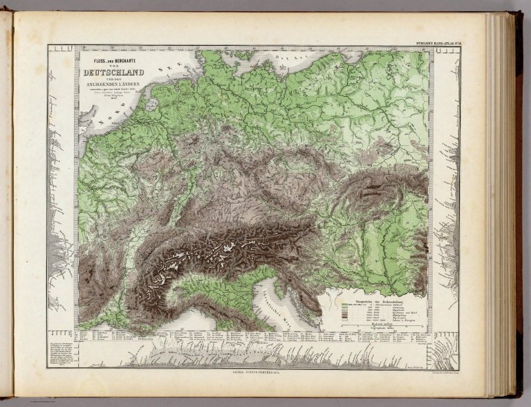 Fluss Und Bergkarte Von Deutschland Und Den Anliegenden Landern.